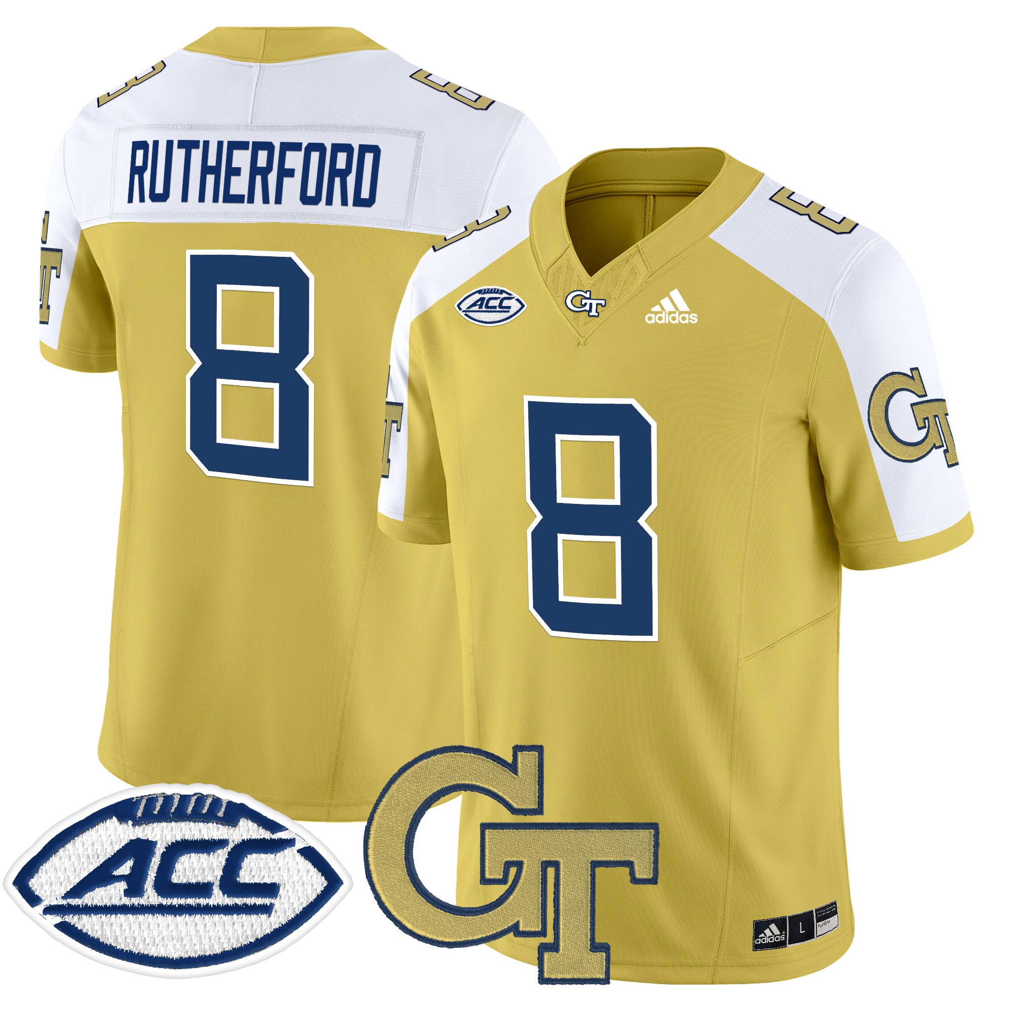 Men Georgia Tech #8 Rutherford Yellow Asidas 2024 Vapor Limited NCAA Jersey->customized ncaa jersey->Custom Jersey